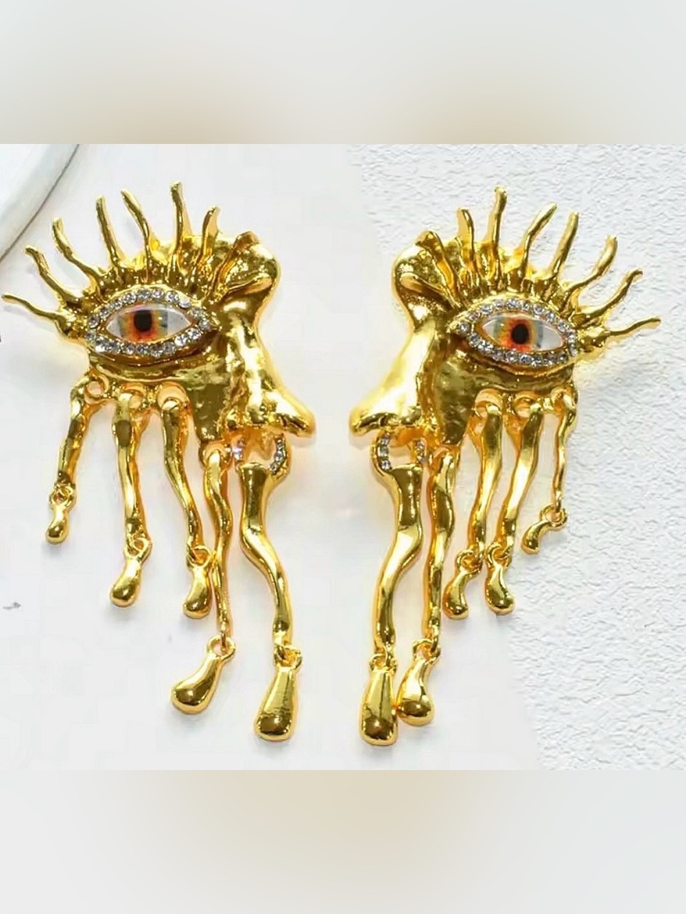 Gold Surreal Eye Drop Earrings - Statement Women’s Jewelry